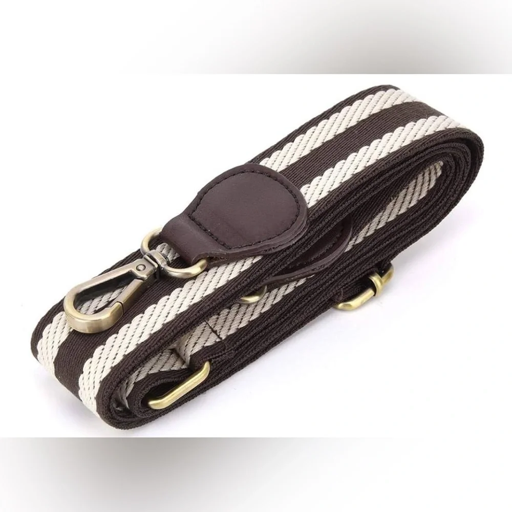 Heepdd | Woven Ribbon with Leather Ends Adjustable Brown Crossbody Strap NEW - Picture 1 of 8